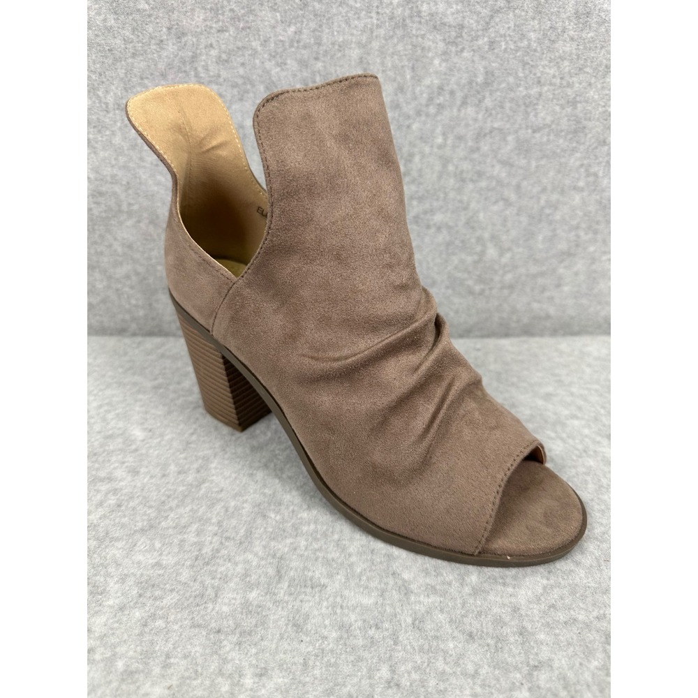 Ams ELELYN-7 Taupe Faux Suede Peep Toe Ruched Ankle Booties Heels Size 9 - Picture 3 of 9